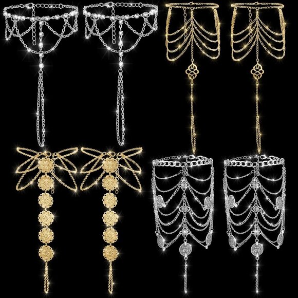 Barefoot Foot Sandals Metal Summer Beach Anklets 4 Pairs for Women - Picture 3 of 8